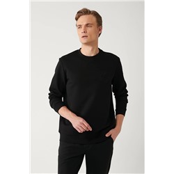 Avva Erkek Siyah İnterlok Kumaş Bisiklet Yaka Göğüsü Nakışlı Sweatshirt A32Y1396