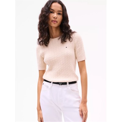 Short-Sleeve Cable Knit Sweater