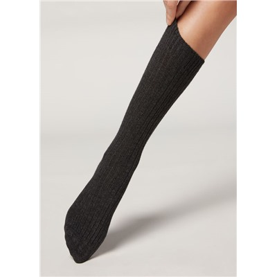 Kurze Socken in Rippe mit Wolle und Kaschmir