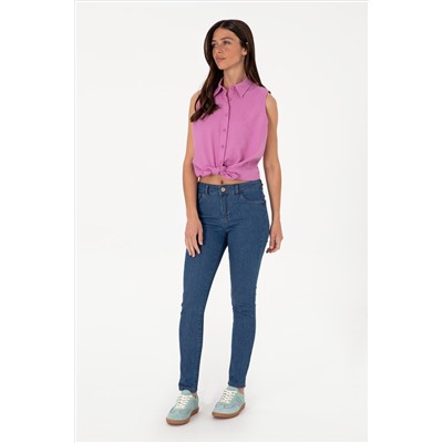 Kadın Koyu Mavi Skinny Fit Jean Pantolon