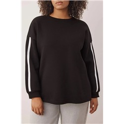 Siyah Şerit Detaylı Oversize/Bol Kesim İnce Örme Sweatshirt