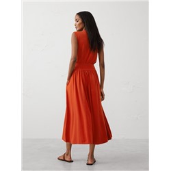 Knit Banded-Waist Midi Dress