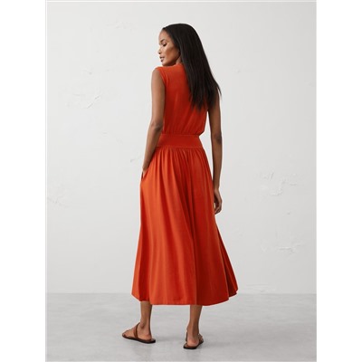 Knit Banded-Waist Midi Dress