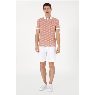 Erkek Regular Fit Polo Yaka Pudra Desenli Tişört