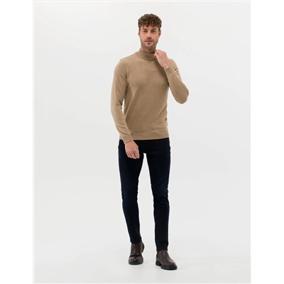 Camel Melanj Slim Fit Yarım Balıkçı Basic Triko Kazak