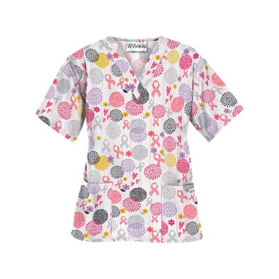 UA Support Blooms White Scrub Top