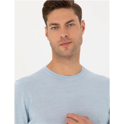 Açık Mavi Slim Fit Basic Kazak