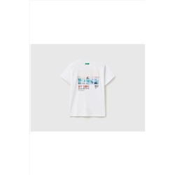 United Colors of BenettonErkek Çocuk Beyaz Beach Baskılı T-shirt Beyaz