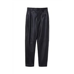Pantalón recto de piel Negro