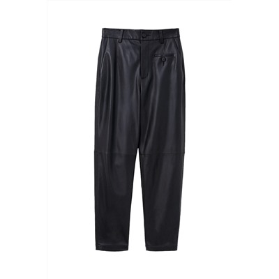 Pantalón recto de piel Negro