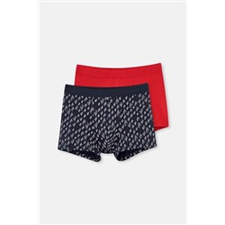 Dagi, Kırmızı-Lacivert 5210 2'Li Pamuk Desenli Boxer