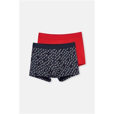 Dagi, Kırmızı-Lacivert 5210 2'Li Pamuk Desenli Boxer