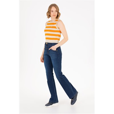 Kadın Koyu Mavi Slim Flare Fit Jean Pantolon