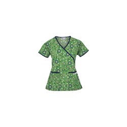 UA Spring Time Gecko Mock Wrap Print Scrub Top