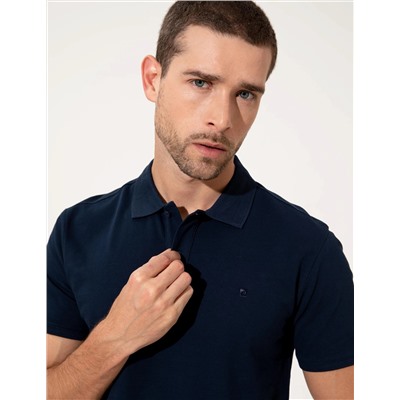 Lacivert Slim Fit Polo Yaka Basic  Tişört