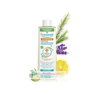Puressentiel Assainissant Savon Liquide Surgras aux 3 Huiles Essentielles BIO Éco Recharge 500ml