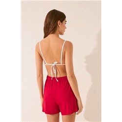 Pantalón corto 100% algodón rojo bordado