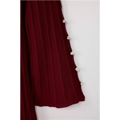 Bordo Fitilli Aksesuar Detaylı Triko Elbise TBBAW26AH00000