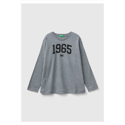 United Colors of BenettonErkek Çocuk Antrasit Melanj Benetton Slogan Baskılı T-Shirt