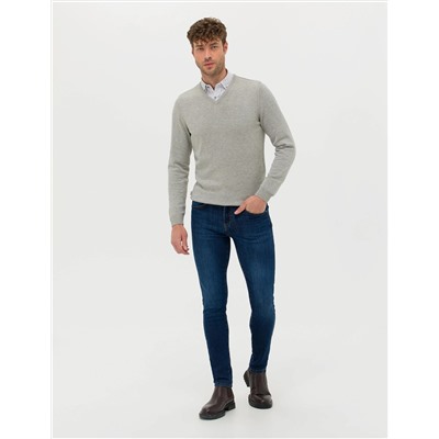 Açık Gri Melanj Slim Fit Basic Kazak