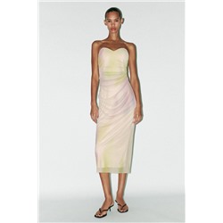 PRINTED TULLE STRAPLESS DRESS