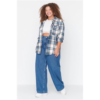 Trendyol Curve Mavi Yüksek Bel Geniş Kesim Jeans TBBAW23CJ00020