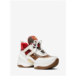 MICHAEL MICHAEL KORS Olympia Two-Tone Snake Embossed Leather Trainer