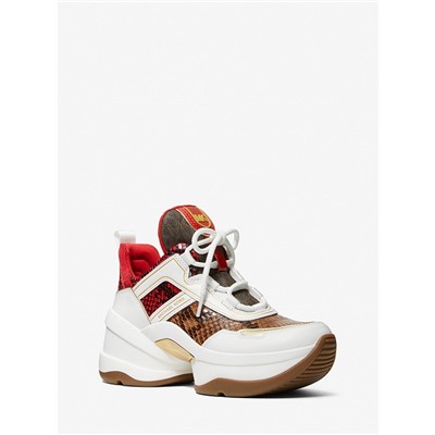MICHAEL MICHAEL KORS Olympia Two-Tone Snake Embossed Leather Trainer