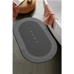 Else Dekor Else Gri Home Desenli Duş Önü Banyo Halısı Paspas Klozet Tek Parça Oval 40x60cm elsedekoroval