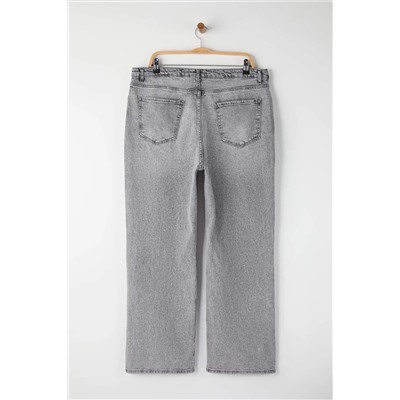 Gri Yüksek Bel Geniş Paça Büyük Beden Wide Leg Jeans TBBAW23CJ00020