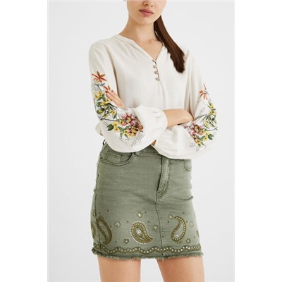 Falda corta vaquera paisley