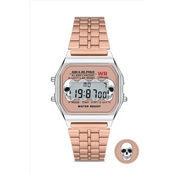 Aqua Di Polo 1987, Unisex Rose Gold Retro Kurukafa Desenli Dijital Kol Saati Apwa064602