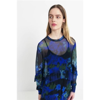 Vestido midi de gasa con camuflaje floral