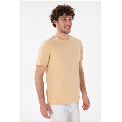 Erkek Regular Fit Bisiklet Yaka Bej Basic Tişört