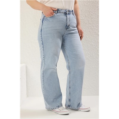 Mavi Yüksek Bel Geniş Paça Büyük Beden Jeans TBBSS24CJ00042