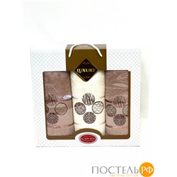 Набор полотенец Карвен "DORT DAIRE" махра 50*90(2)/70*140 HS 1643 v-4 крем/капучино