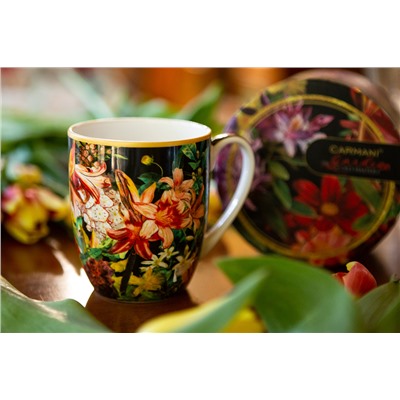 Кружка, 400 мл, фарфор F, черная, Лилии, Baroque flowers, 62362