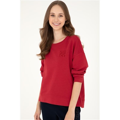 Kadın Kırmızı Basic Bisiklet Yaka Sweatshirt