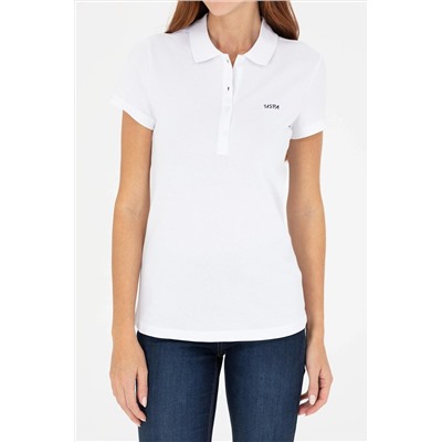 Kadın Beyaz Basic Polo Yaka Tişört