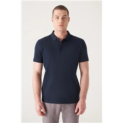Avva Erkek Lacivert %100 Mısır Pamuğu Standart Fit Normal Kesim 3 Düğmeli Polo Yaka T-shirt B001027