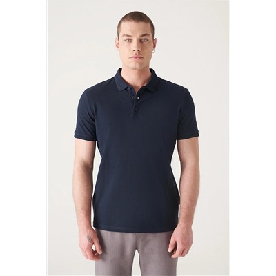 Avva Erkek Lacivert %100 Mısır Pamuğu Standart Fit Normal Kesim 3 Düğmeli Polo Yaka T-shirt B001027