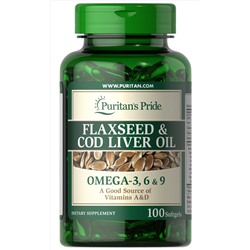 Puritan's Pride Flaxseed & Cod Liver Oil 1000 mg Omega 3, 6 & 9