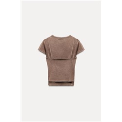 FADED EFFECT DOUBLE LAYER PRINTED T-SHIRT