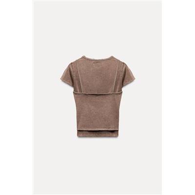 FADED EFFECT DOUBLE LAYER PRINTED T-SHIRT