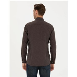 Kahverengi Slim Fit Uzun Kollu Gömlek