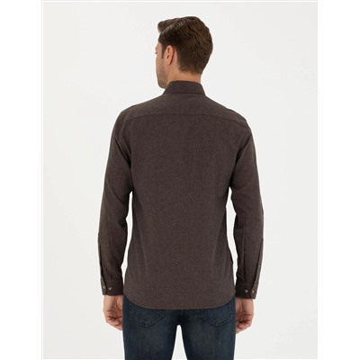 Kahverengi Slim Fit Uzun Kollu Gömlek