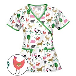 UA On The Farm White Mock Wrap Print Scrub Top