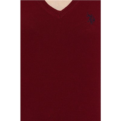 Kadın Bordo V - Yaka Basic Kazak