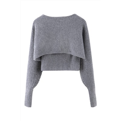 Jersey efecto doble prenda de lana y pelo de yak - Gris jaspeado