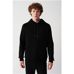 Siyah Kapüşonlu Yaka İçi Polarlı 3 İplik Pamuklu Regular Fit Standart Kesim Unisex Sweatshirt